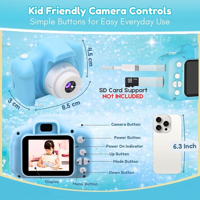 Toy Imagine Kids Digital Camera Toy 3.0MP 1080P Video Camera with 2-Inch Screen & 32GB Capacity USB Rechargeable with Games,Filters,Time-Lapse Educational Birthday Gift for Boys & Girls Age 3–12(Blue)